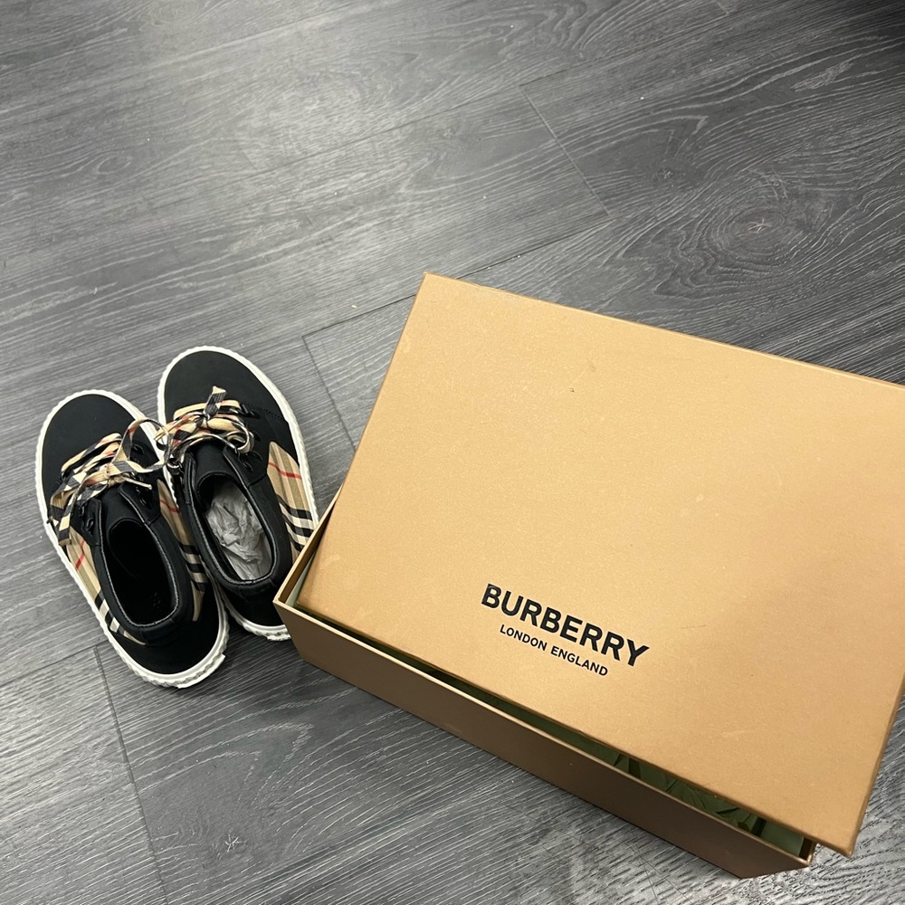 Burberry Kids Emmett Check High Top Sneakers Black and Beige Sz 34 - Picture 8 of 9